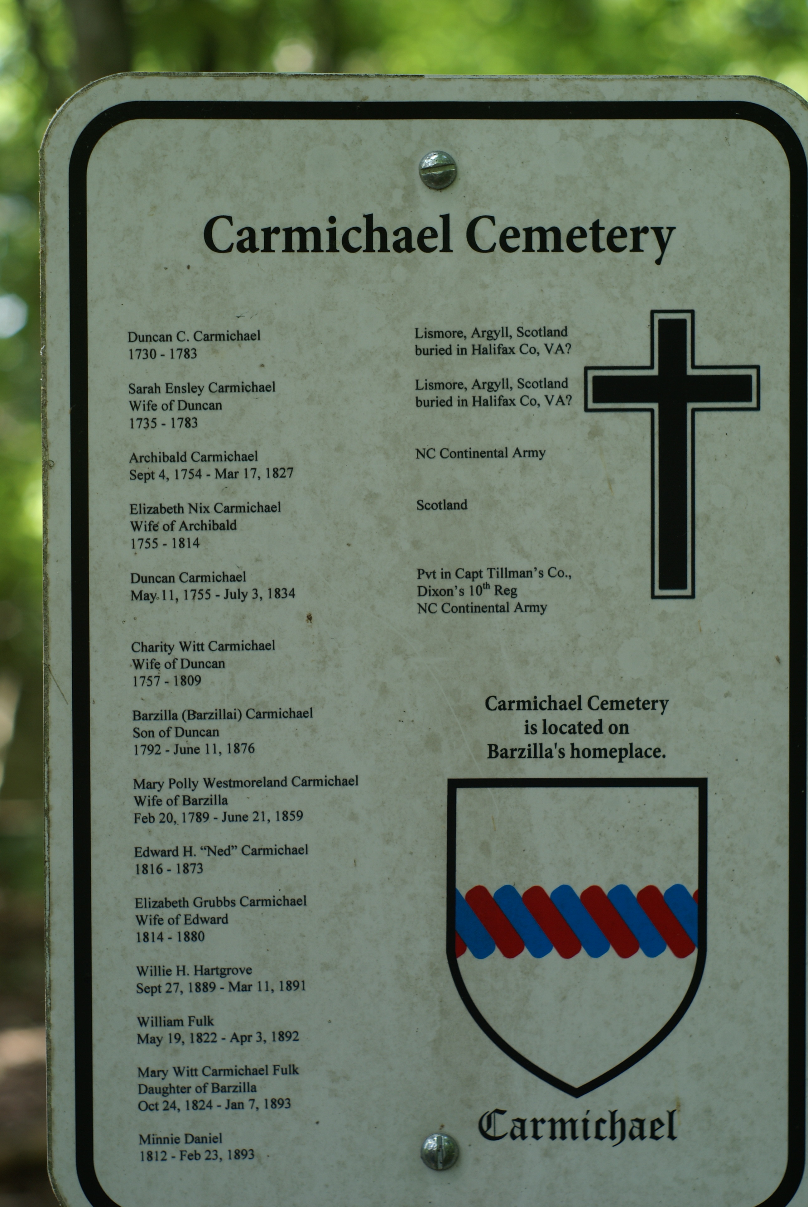 Carmichael Cemetery with Sarah Ensley - Rurall Hall NC, Linked To: <a href='profiles/i15672.html' >Margaret Sarah Ensley</a> and <a href='profiles/i15671.html' >Duncan C Carmichael 🧬</a>